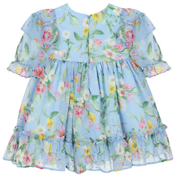 Younger Girls Blue Floral Chiffon Dress